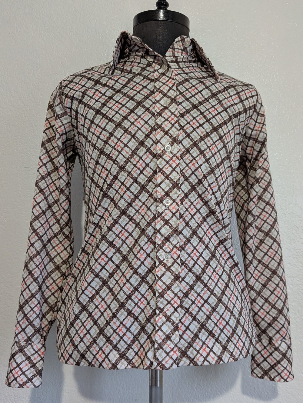 Women's Plaid Button-Up Shirt Jacket - Brown & White